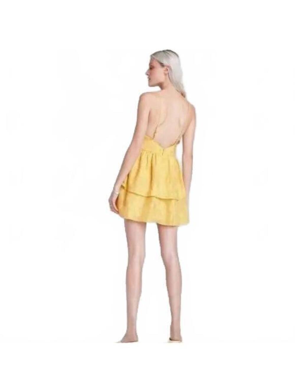 Wild Fable Yellow Floral Jacquard Tiered Mini Sundress Small - Picture 3 of 9
